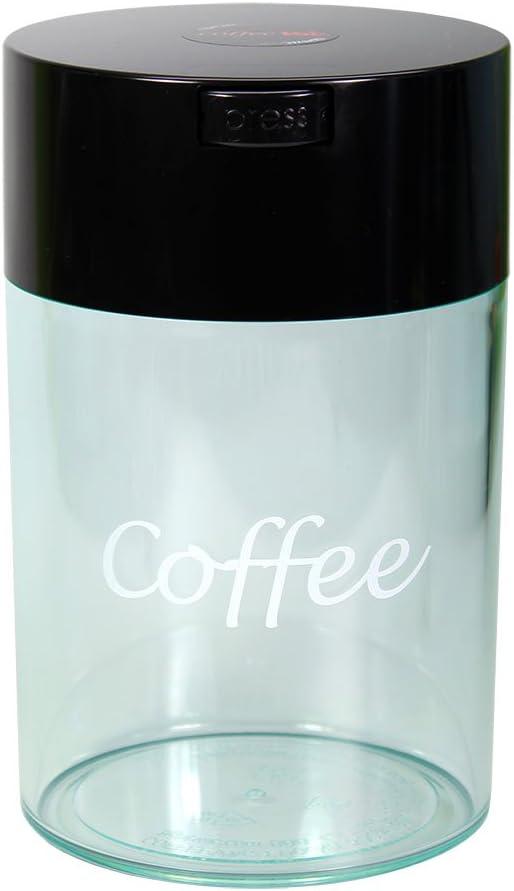 Coffeevac 1LB â€“ Patented Airtight Container | Multi-use Vacuum Container Works as Smell Proof Containers for Ground Coffee and Coffee Bean Containers. Black Cap and Clear Body with Logo