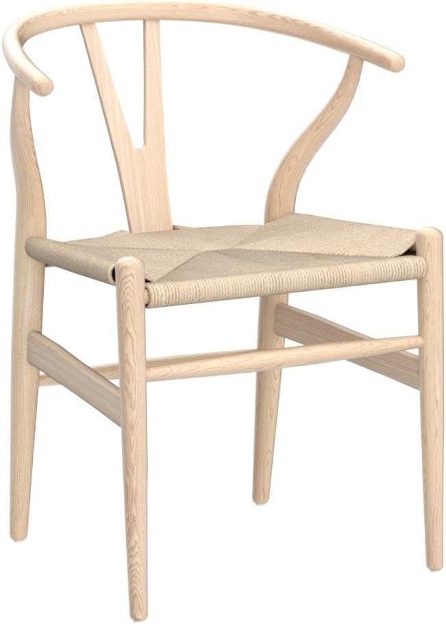 2xhome Set of 2 Wishbone Solid Wooden Dining Chairs with Woven Papercord Seats, Modern Farmhouse Y Back Elbow Side Chairs, Natural