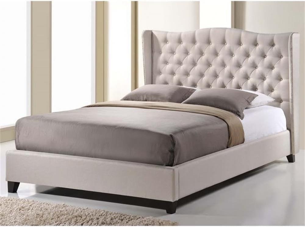 King Norwich Linen Modern Platform Bed Light Beige - Baxton Studio: Wood Composite Frame, No Box Spring Needed