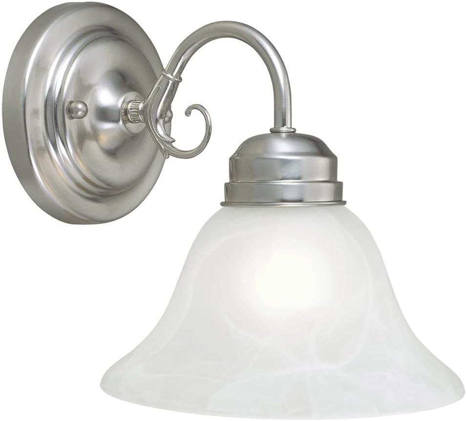 Elegant Satin Nickel 1-Light Wall Sconce with Alabaster Glass