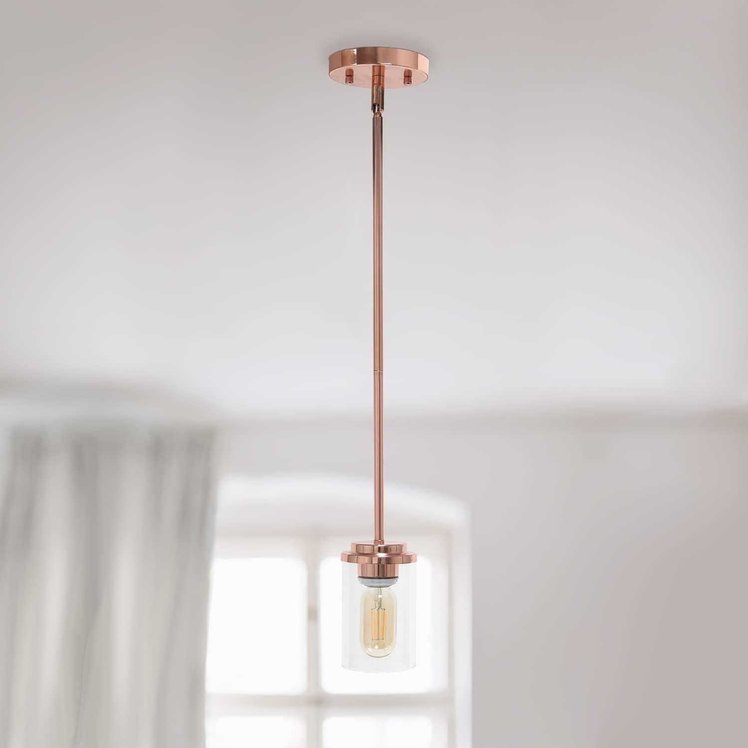 5.75" 1Lt Cylindrical Clear Glass Hanging Ceiling Pendant Rose Gold