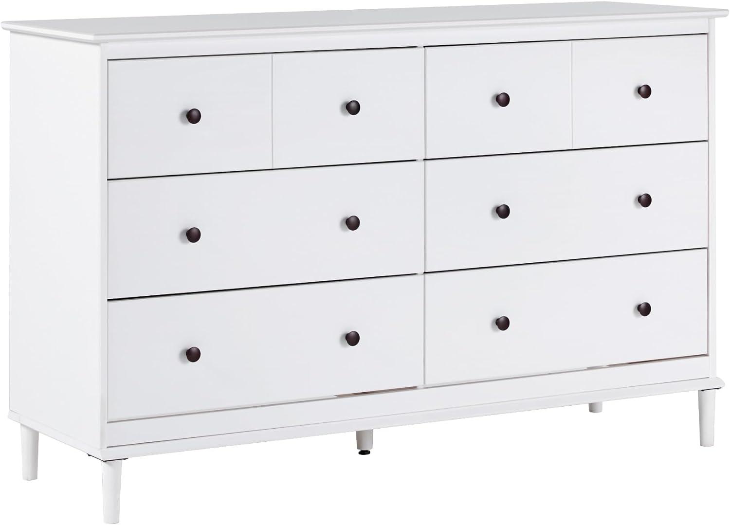 Walker Edison Mid-Century Modern 6-Drawer Solid Wood Dresser, White