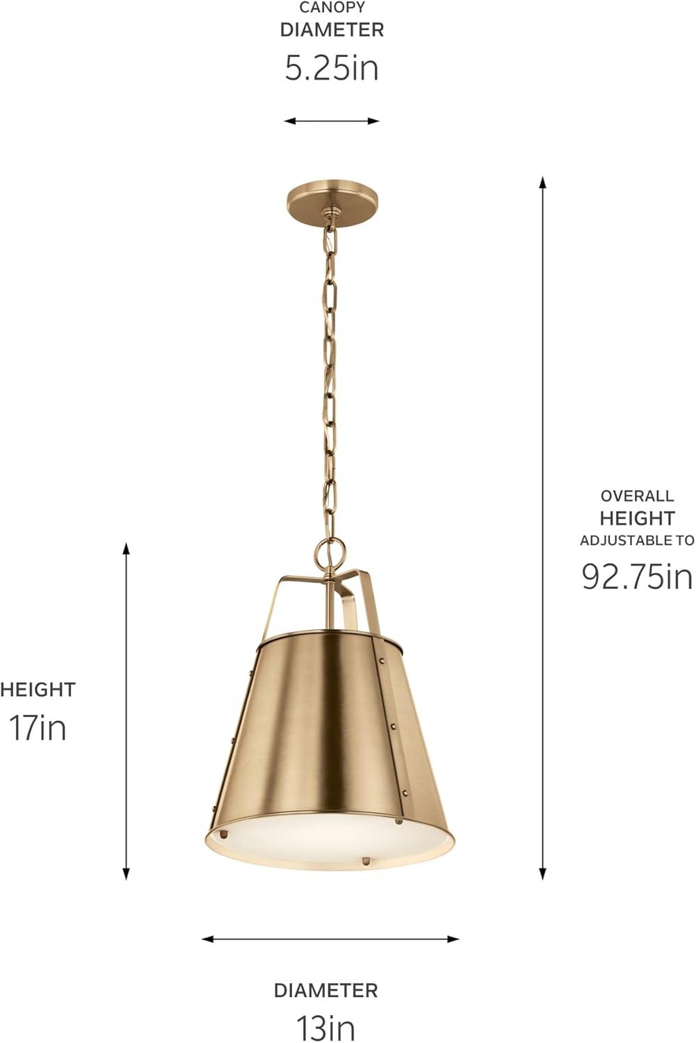 Champagne Bronze Cone Pendant Light with Etched Glass Diffuser