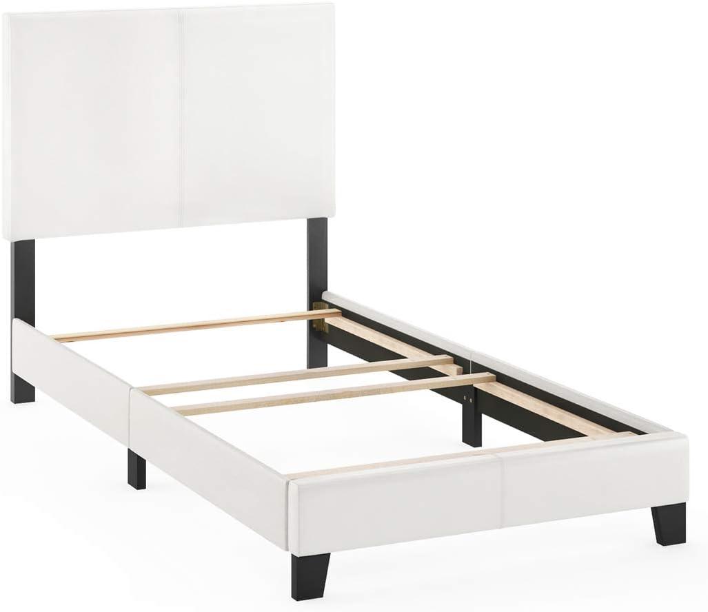 HomeStock Modern Motifs Upholstered Bed Frame-Bed Size:Twin,Color:White PU Leather