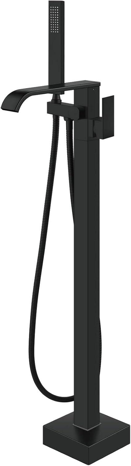 AlenArtWater Waterfall Tub Filler Freestanding Bathtub Faucet Floor Mount Brass Single Handle Bathroom Faucets with Hand Shower 93-LJQKCZ