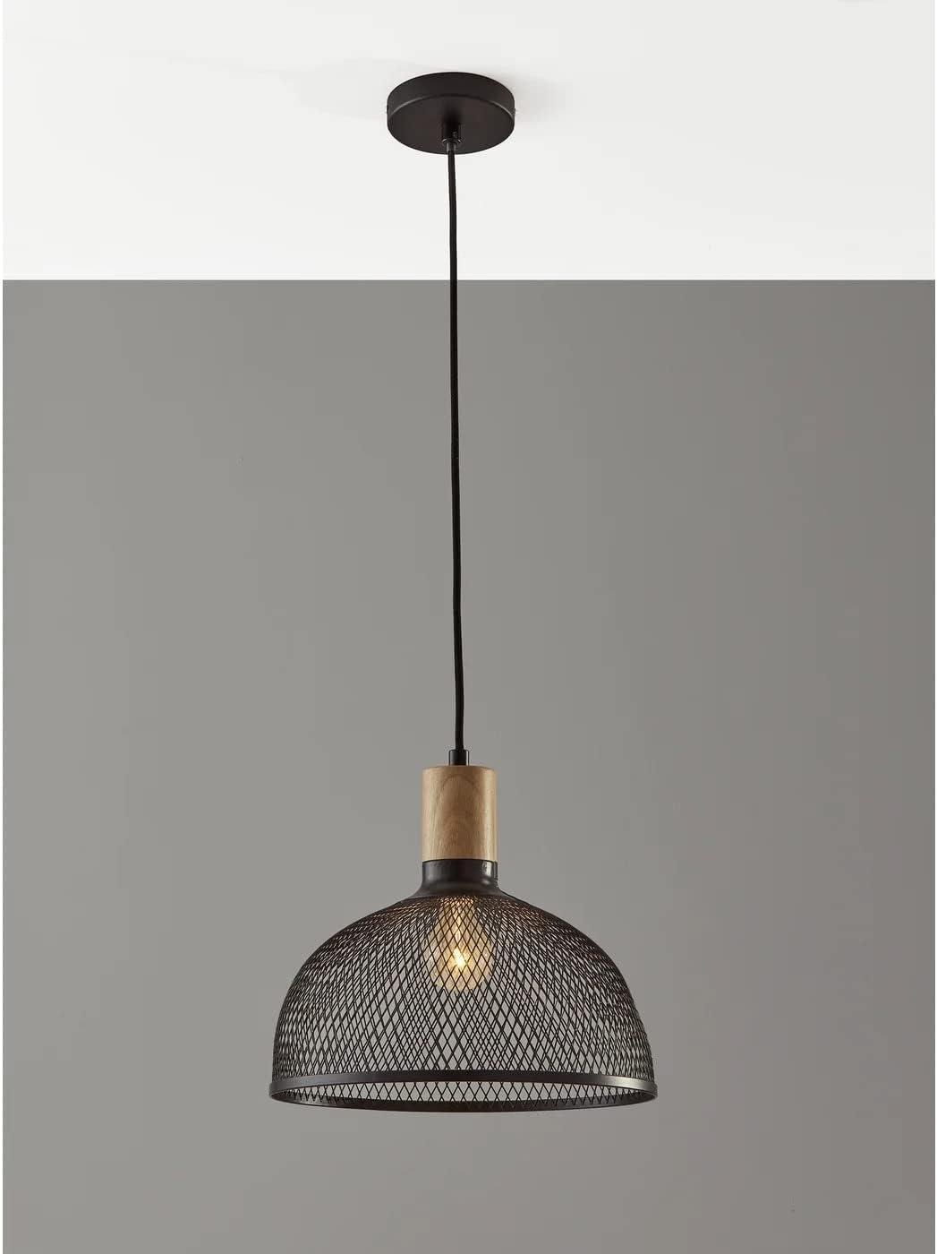 Large Dale Pendant Black - Adesso: Industrial Style, Rubber Wood Accent, ETL Listed