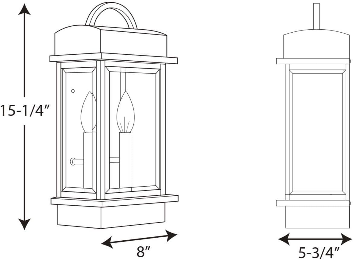 Progress Lighting Santee 2-Light Outdoor Wall Lantern in Black Steel with Beveled Glass Shade