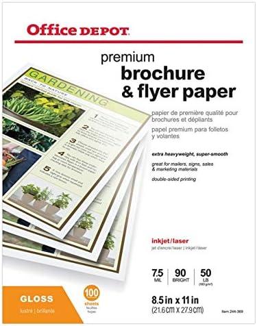 Office Depot Professional Brochure And Flyer Paper, Glossy, 8 1/2in. x 11in., 50 Lb, Pack Of 100 Sheets, 124213