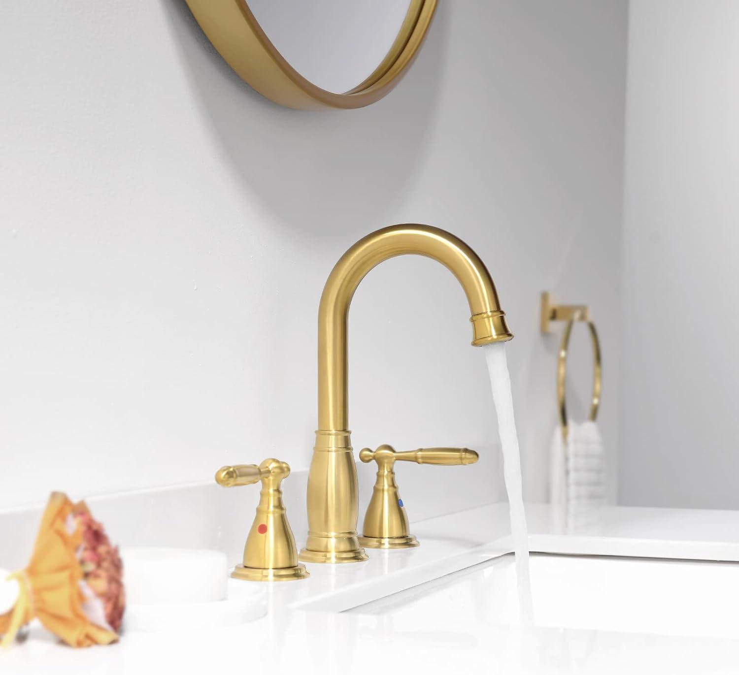 Brushed Gold 2-Handle Widespread Bathroom Faucet with Metal Drain