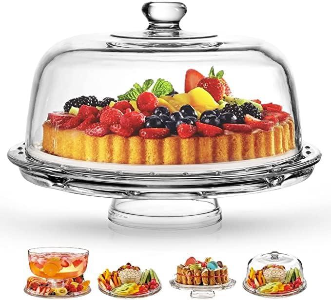 Italian-Made Clear Glass Pedestal Cake Stand with Dome