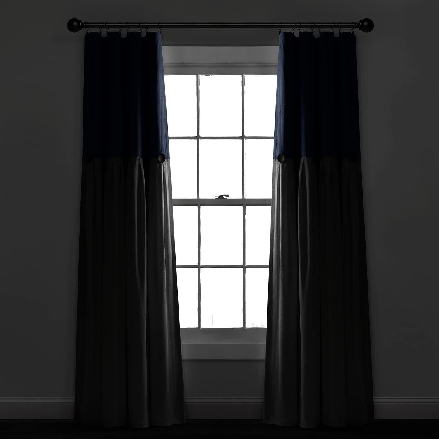 Lush Decor Linen Button Cotton Blend Blackout Thermal Rod Pocket Single Curtain Panel
