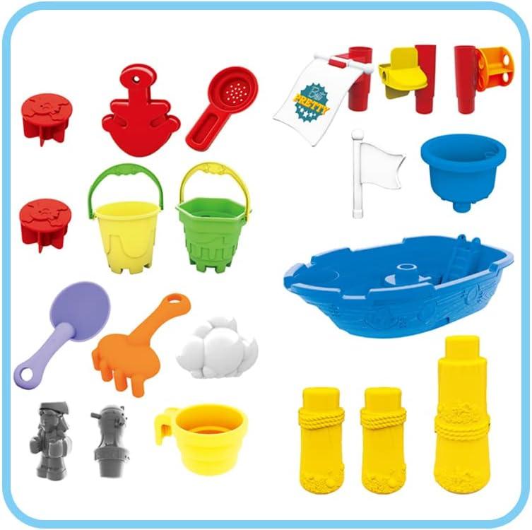Beach Toy Pirate Ship Sandboxes 21 Pcs Sand Water Table for Boys Girls Toddlers + 3 Y Mundo Toys