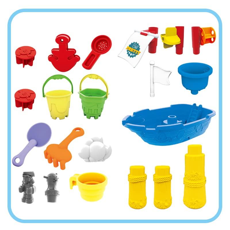 Beach Toy Pirate Ship Sandboxes 21 Pcs Sand Water Table for Boys Girls Toddlers + 3 Y Mundo Toys
