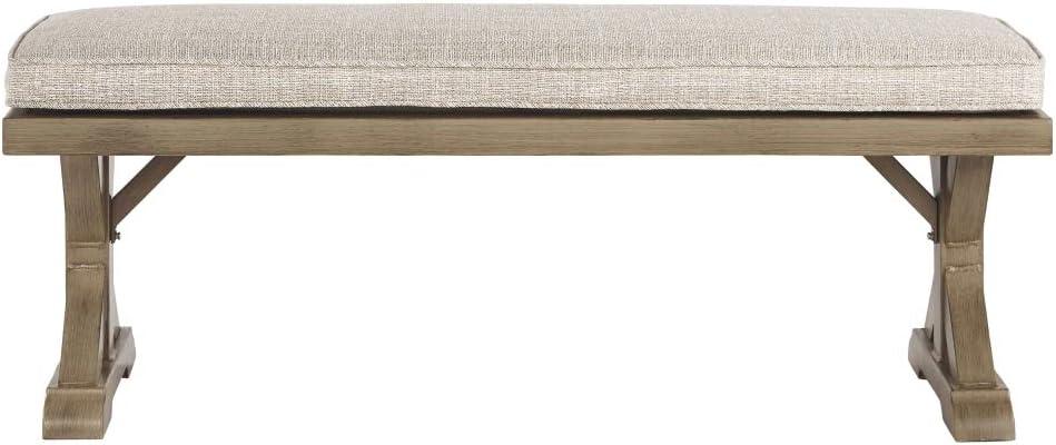 Driftwood-Inspired Coastal Beige Bench with Plush Cushion