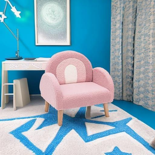 Pink Velvet Kids Armchair with Wooden Legs