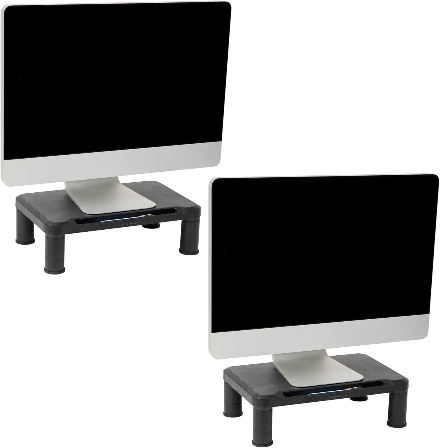 Adjustable Black Plastic Monitor Stands, Set of 2