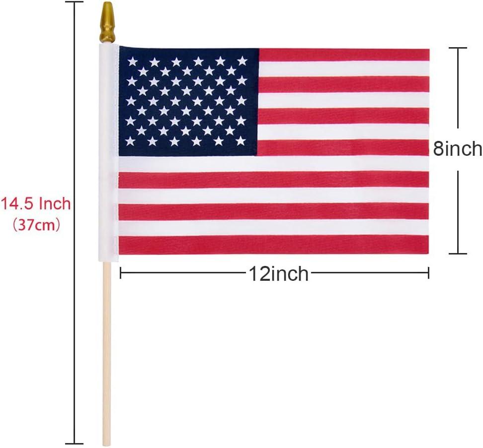 12 Pack Small American Flags Small US Flags/Mini American Flag on Stick 8x12 Inch US American Hand Held Stick Flags with Kid-Safe Spear Top, Polyester Full Color Tear-Resistant Flag