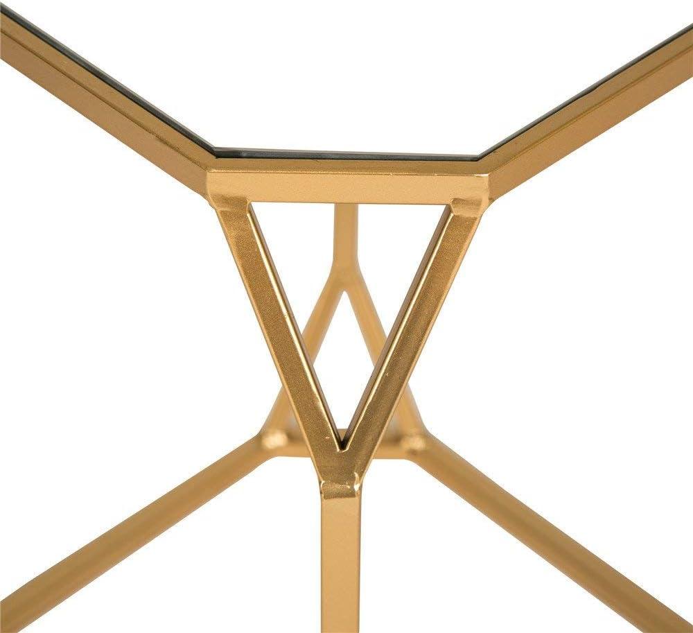 Glitzhome Set of 2 Glam Glass Modern Side Table Sofa Table Octagon-Gold Octagon