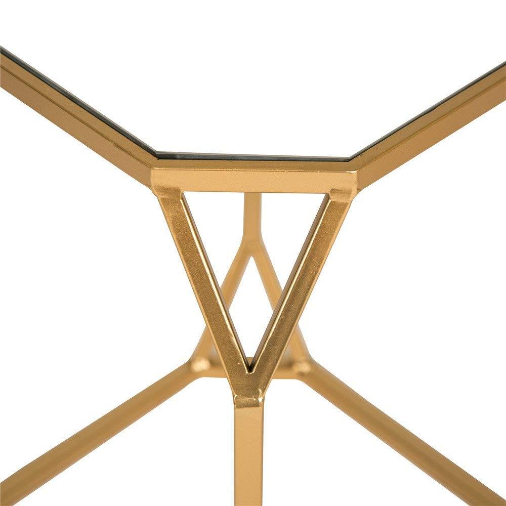 Glitzhome Set of 2 Glam Glass Modern Side Table Sofa Table Octagon-Gold Octagon