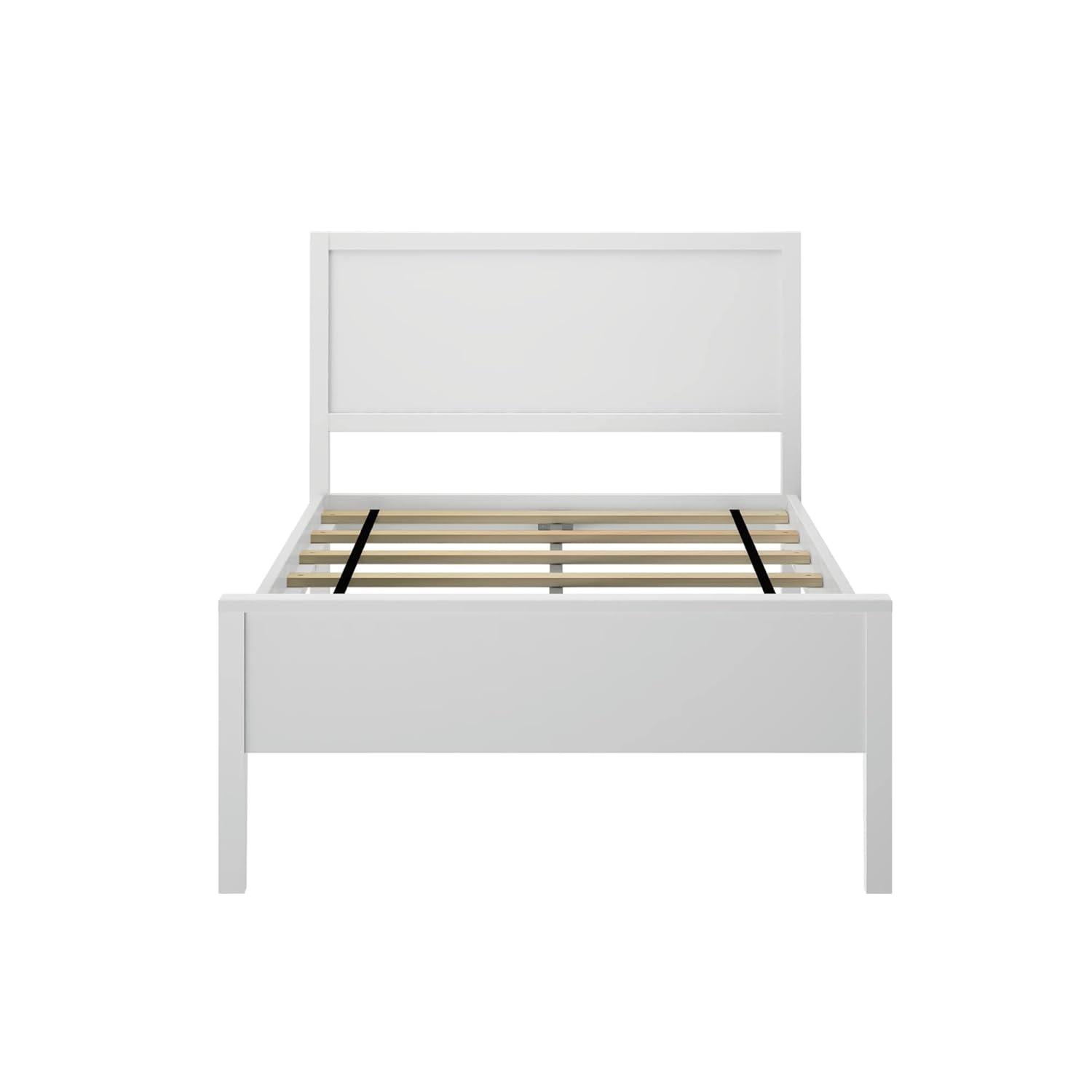 Max & Lily Twin Bed Frame, Solid Wood Classic Platform Bed with Panel Headboard for Kids