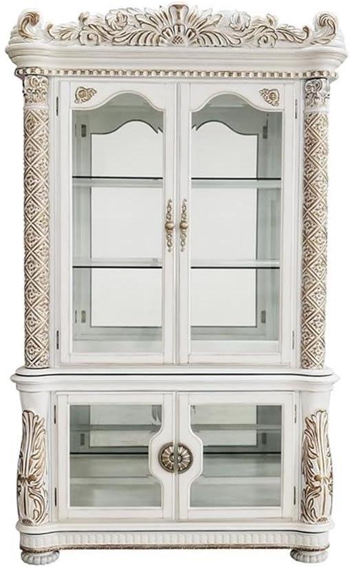 Acme Furniture 87" Vendome Decorative Bookshelf Antique Pearl: Enclosed Storage, No Assembly Required