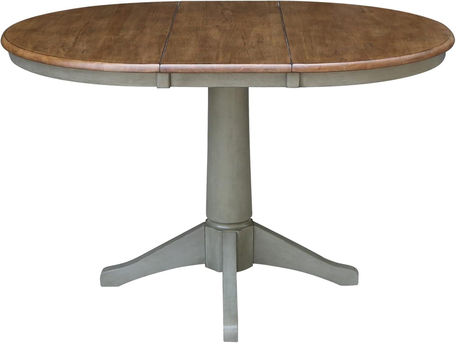 International Concepts 36" Round Top Pedestal Table With 12" Leaf - Dining Height - Distressed Hickory/Stone