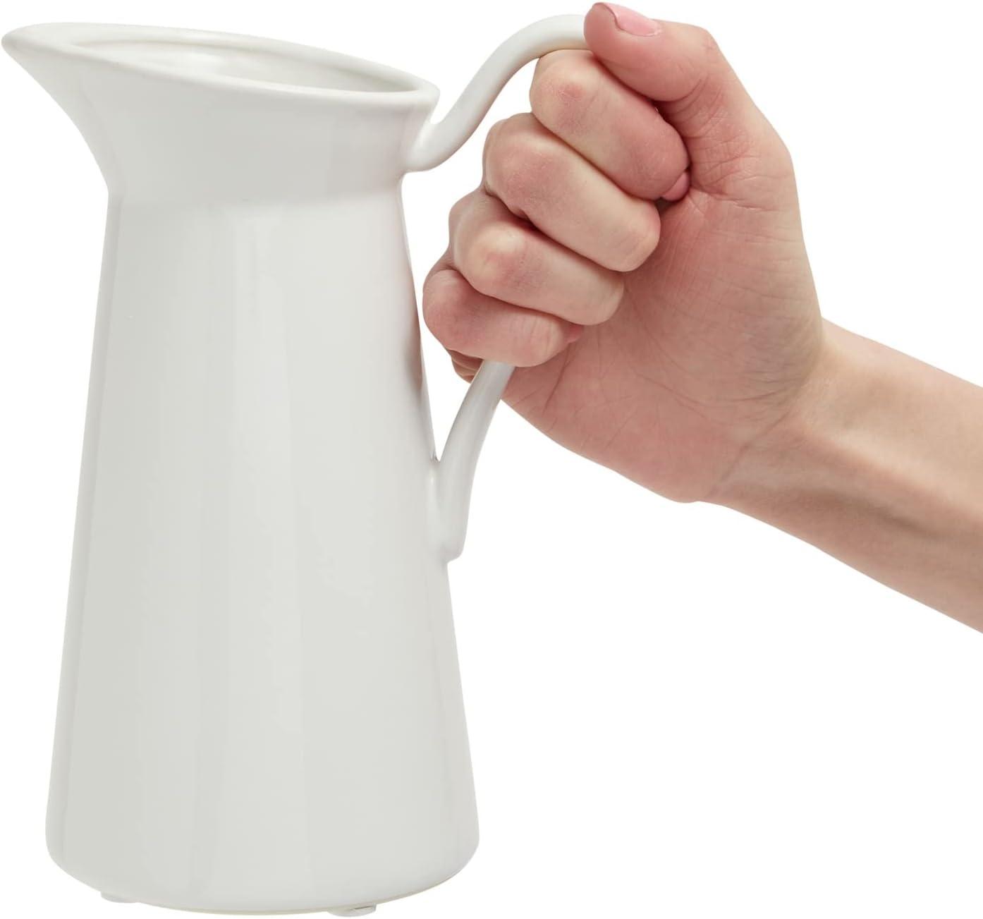Farmlyn Creek 3 Piece Set Ceramic Pitcher Vases for Home Decor, Small White Centerpieces for Living Room, 3 Sizes