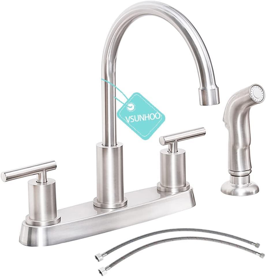 Brushed Nickel 2-Handle Kitchen Faucet with Side Sprayer