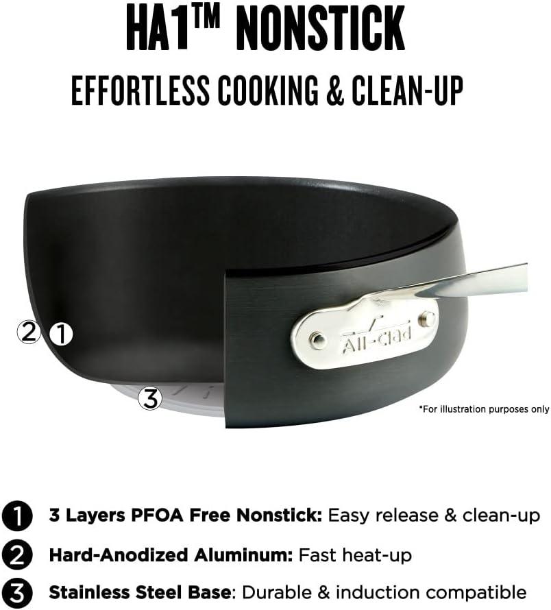 All-Clad 4 Quart Nonstick Sauteuse with Acacia Wood Trivet & Spoon and Glass Lid, HA1 Hard Anodized Cookware