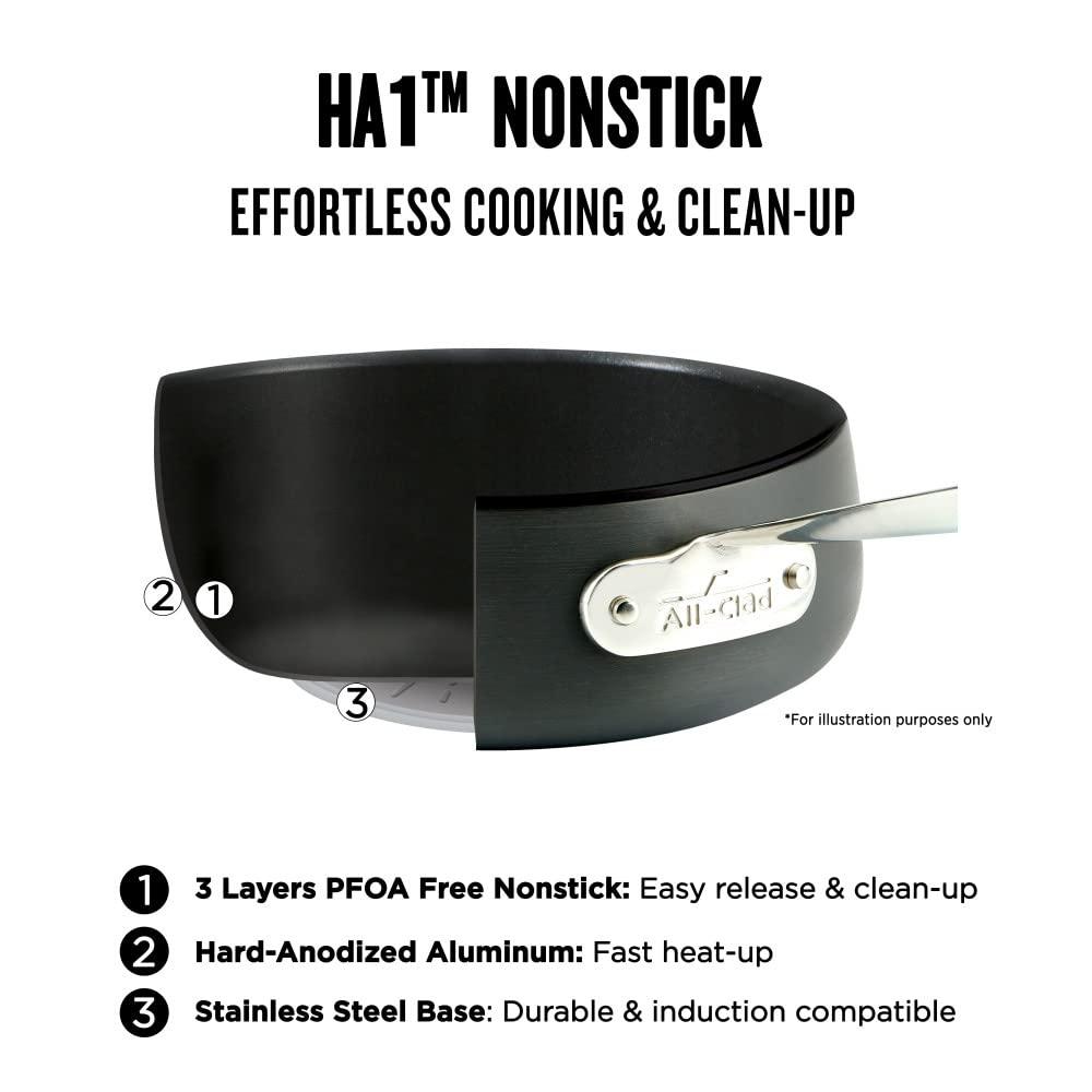All-Clad 4 Quart Nonstick Sauteuse with Acacia Wood Trivet & Spoon and Glass Lid, HA1 Hard Anodized Cookware