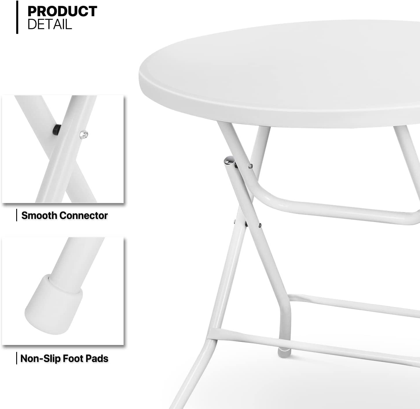 31.5" Round Folding Banquet Table, Portable Plastic Coffee Card Dining Table for Outdoor Party Event