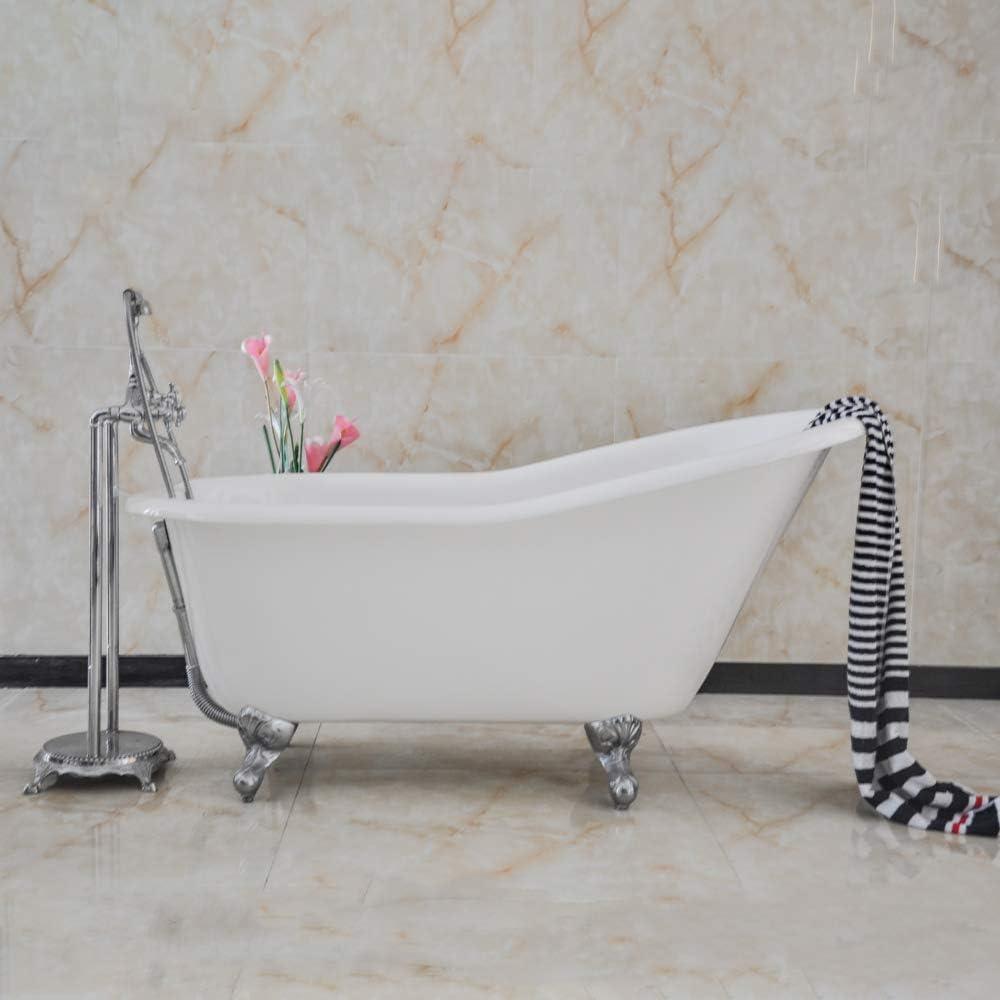 Kingston Brass Aqua Eden 60-Inch Cast Iron Oval Single Slipper Clawfoot Tub (No Faucet Drillings)