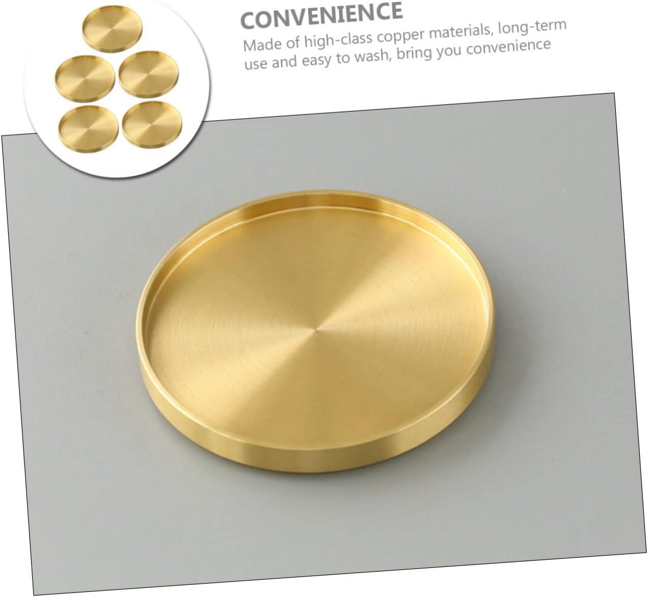 HERFIER 5pcs Copper Cup Coasters Cup Mats Saucers Teacup Storage Holder Coffee Cup Mats 2.59x2.59x0.24in