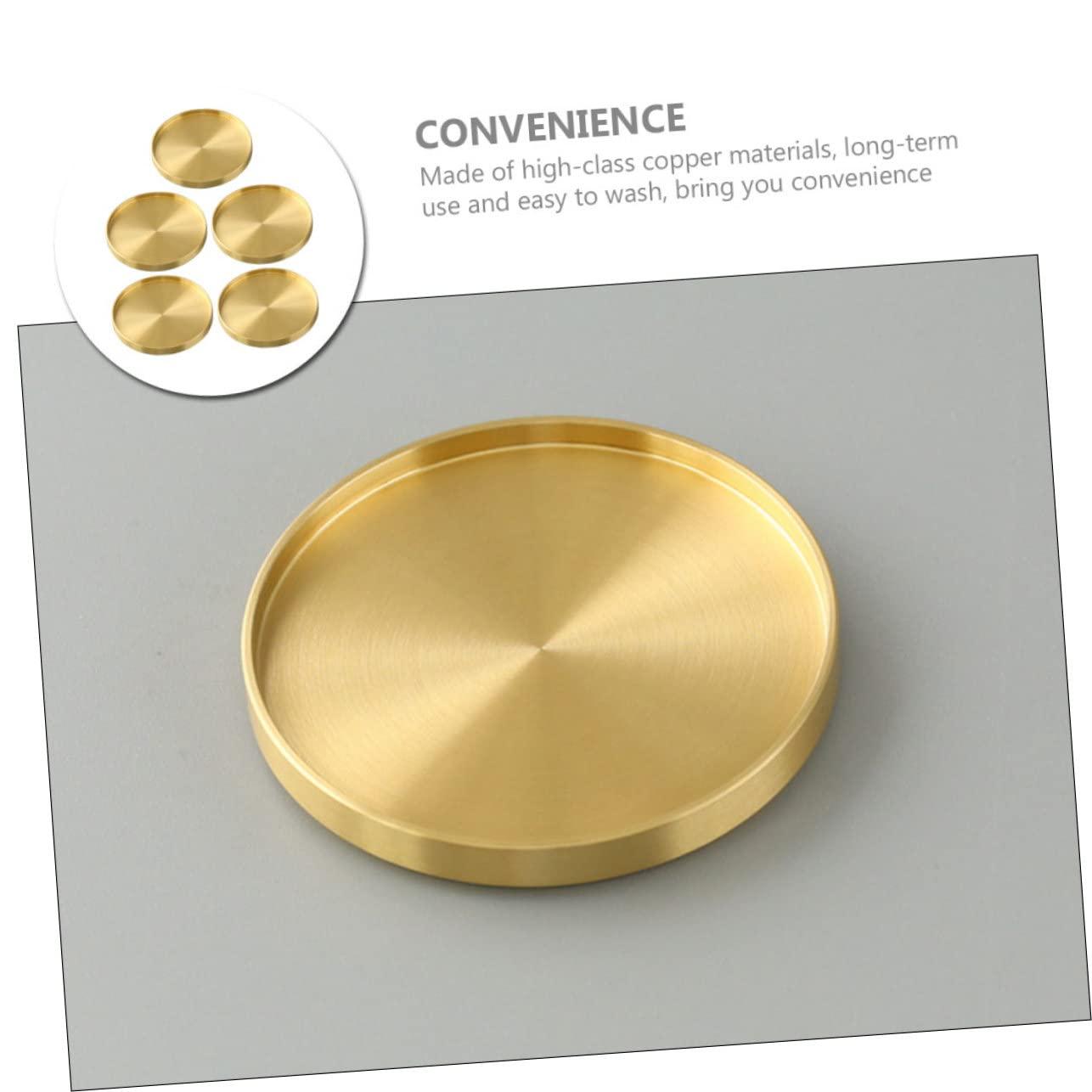 HERFIER 5pcs Copper Cup Coasters Cup Mats Saucers Teacup Storage Holder Coffee Cup Mats 2.59x2.59x0.24in