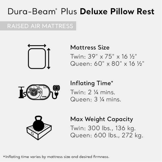 Queen Size Gray and Black Raised Air Mattress with Built-in Pump