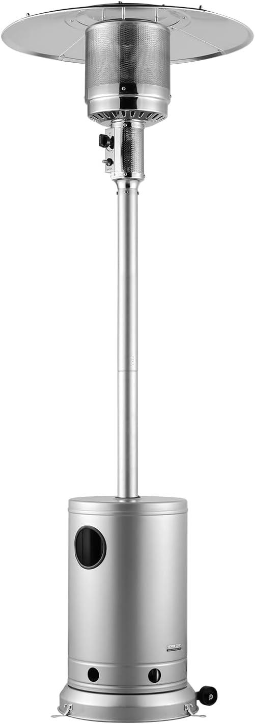 VEVOR Tall Silver Propane Patio Heater with Round Table