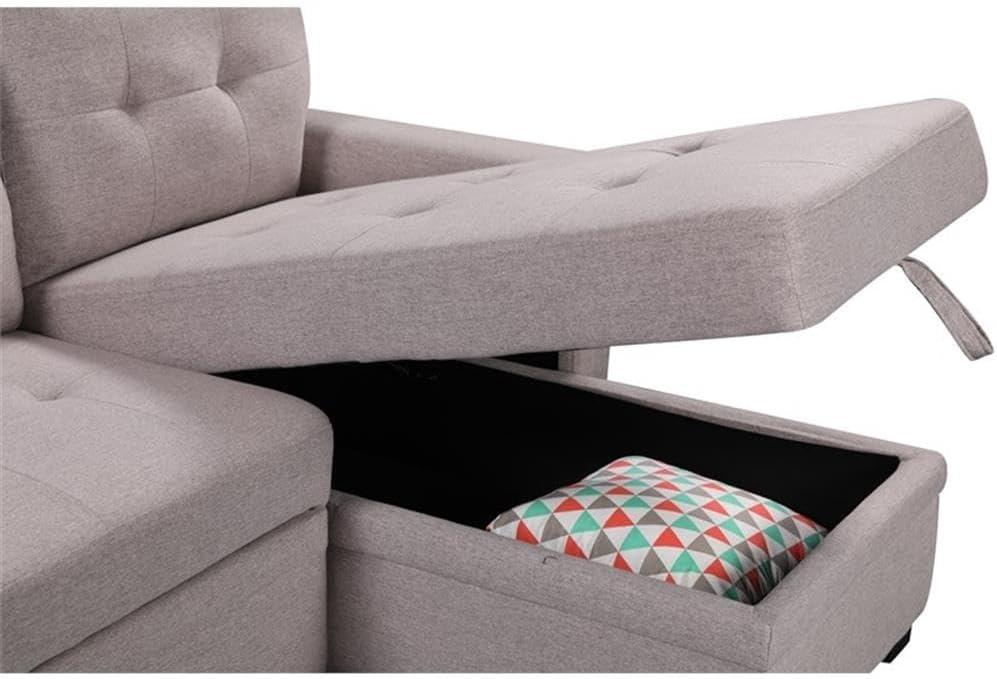 Bowery Hill Reversible Sleeper Sofa with Storage/USB Charging Port in Gray