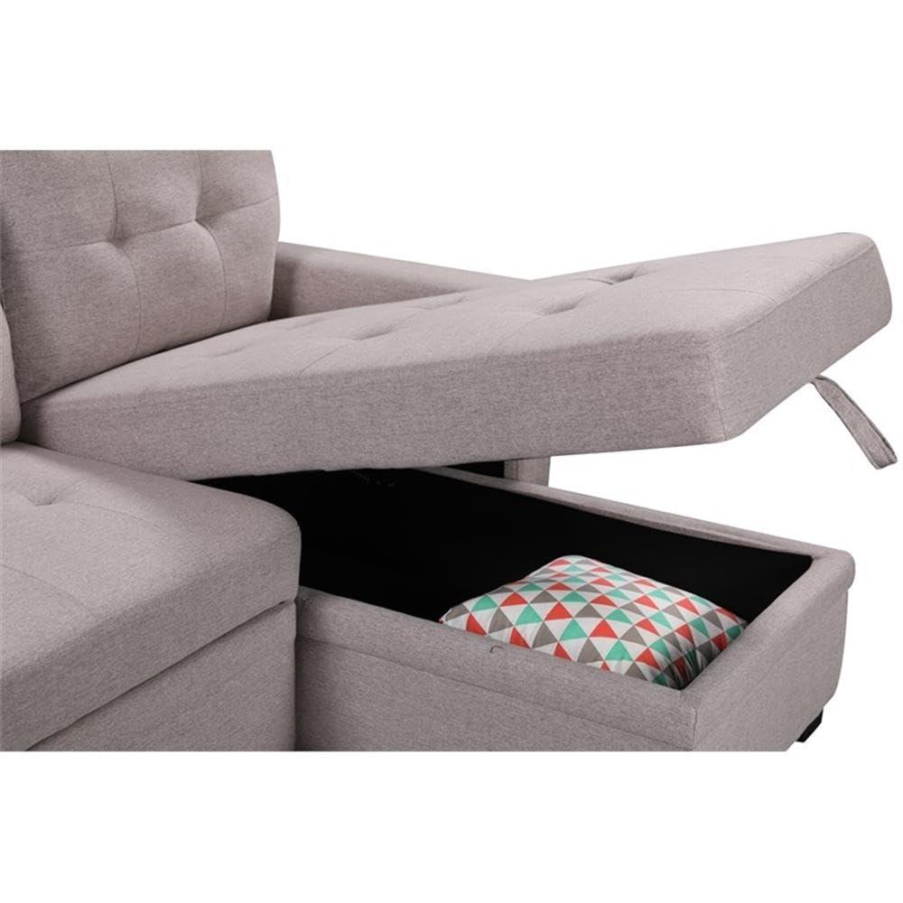 Bowery Hill Reversible Sleeper Sofa with Storage/USB Charging Port in Gray