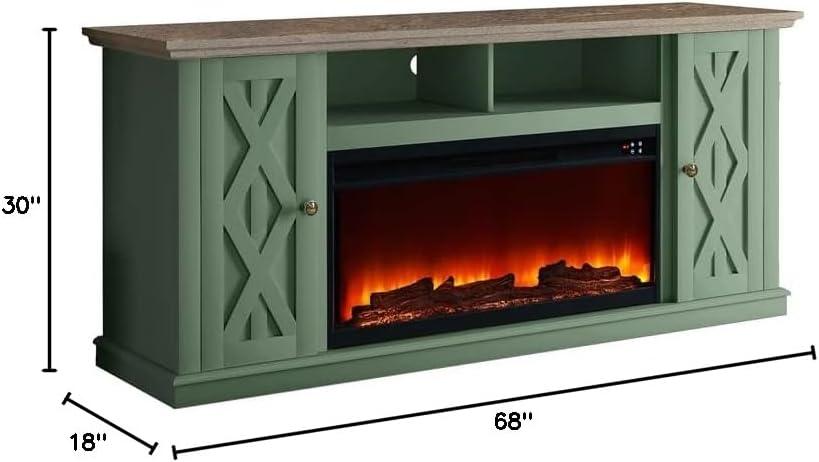 LIVILAND 68 in. TV Stand Media Console for TV up to 75 in. w/ Fireplace - Green