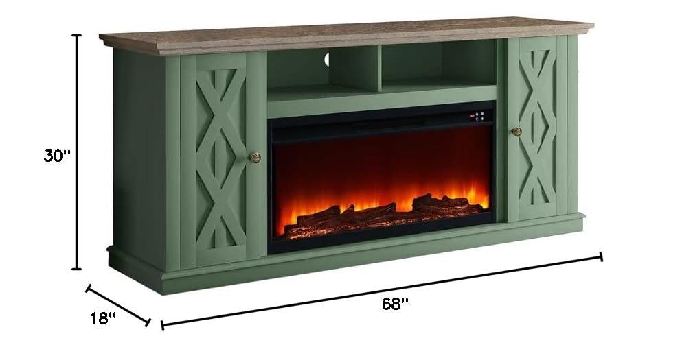 LIVILAND 68 in. TV Stand Media Console for TV up to 75 in. w/ Fireplace - Green