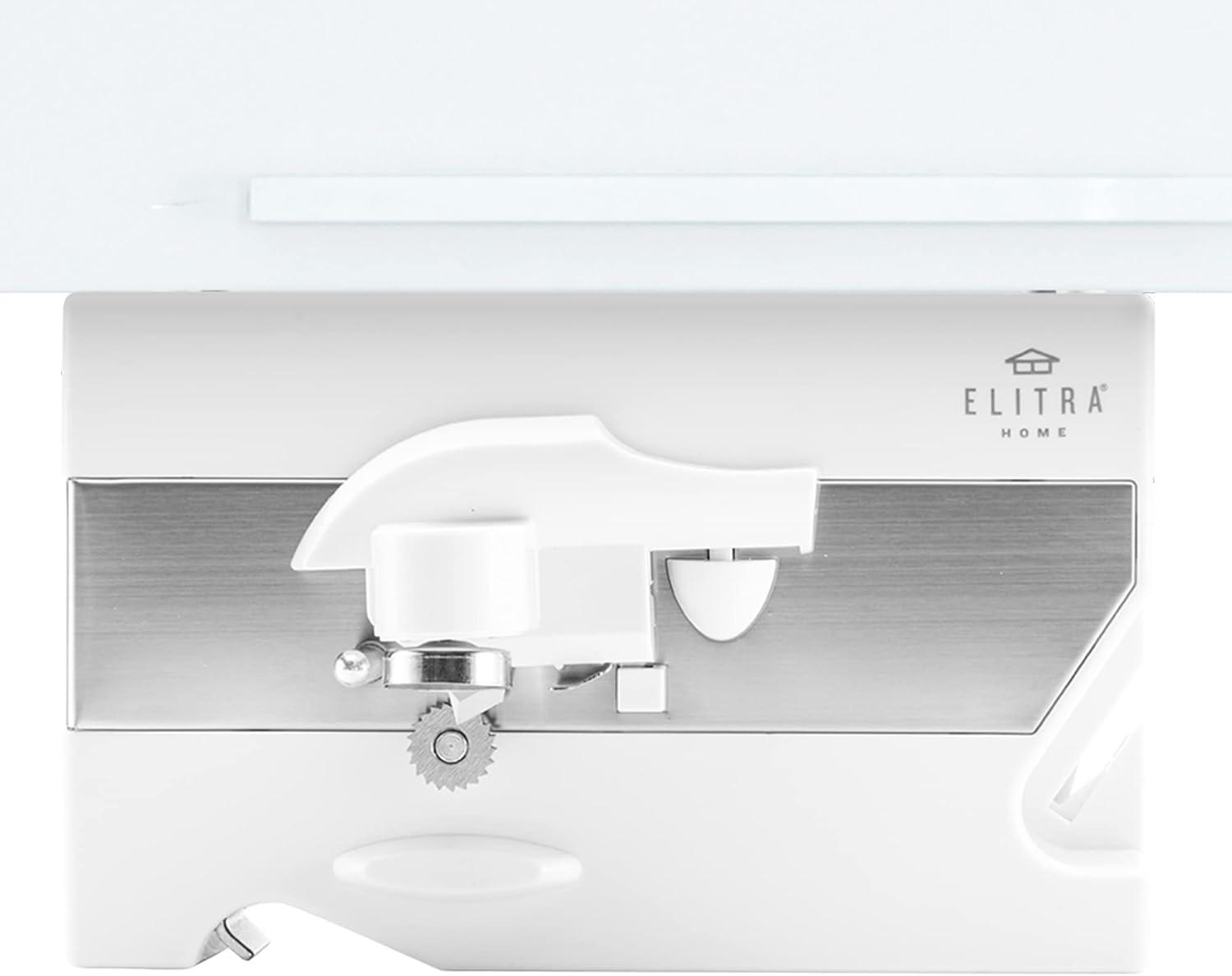 Elitra 3 in 1 Under the Cabinet Electric Can Opener, Blade Sharpener, Bottle Opener - White
