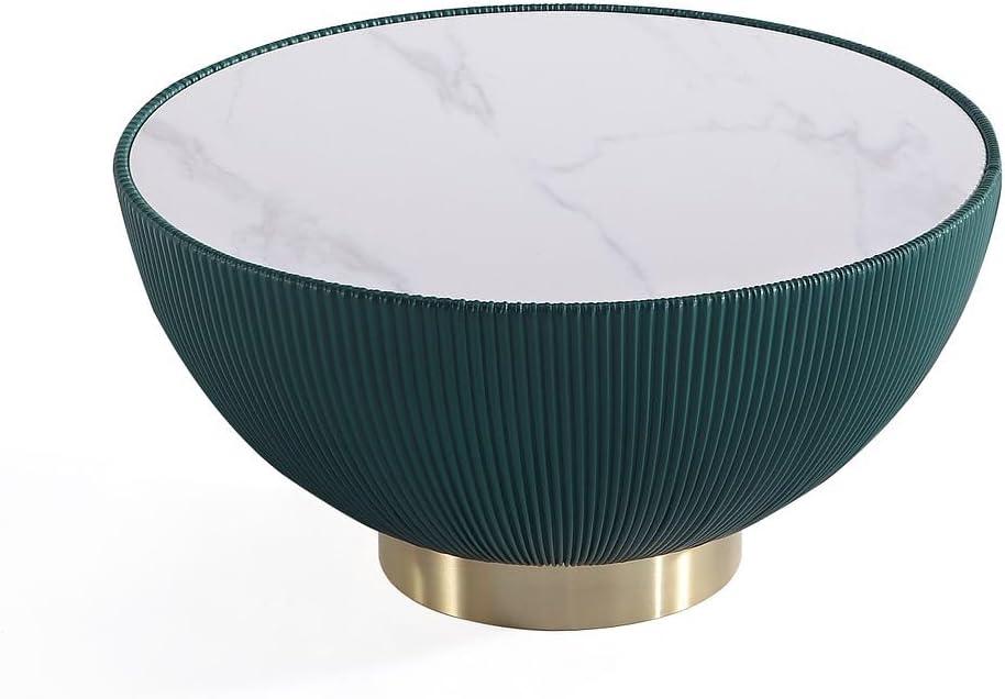 Anderson Green Faux Marble Leatherette Round Coffee Table with Gold Base