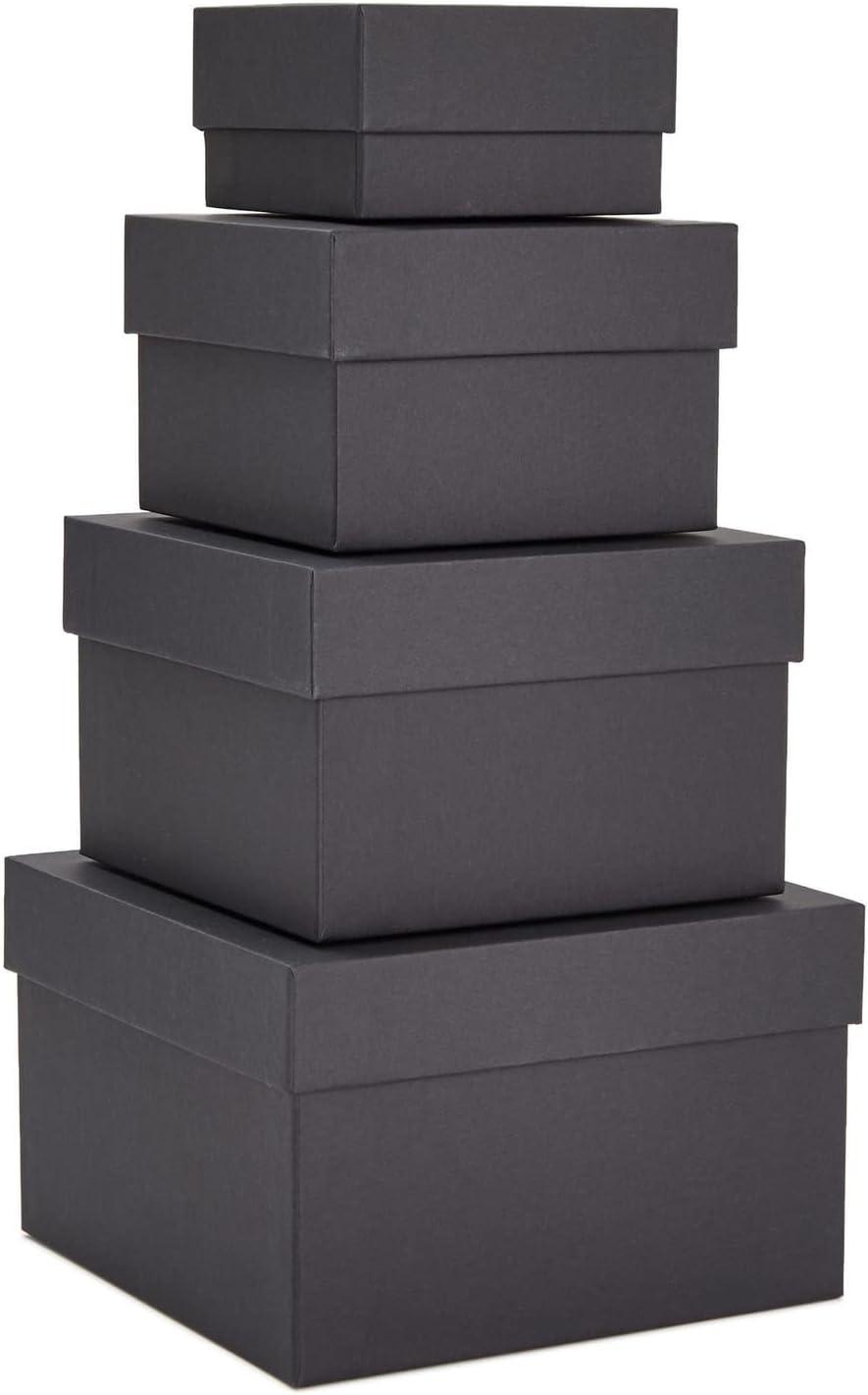 Stockroom Plus Set of 4 Sizes Square Nesting Gift Boxes with Lids for Presents, Decorative Goodie Box for Holidays, Holographic Silver