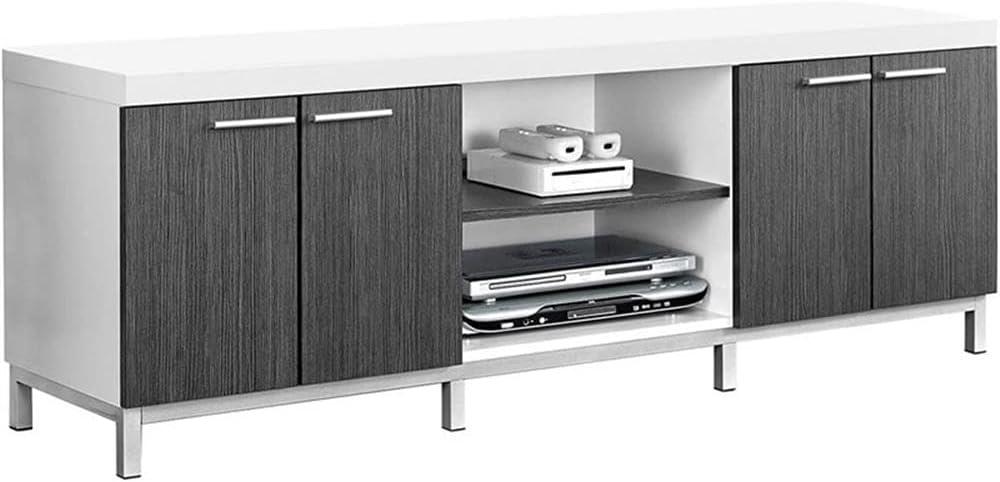 Contemporary White and Gray 60" TV Console with Cabinets