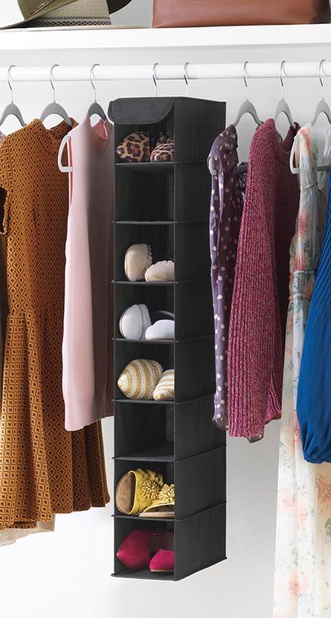 Whitmor Hanging Shoe Organizer, 8 Shelves-Hanging Closet Organizer, Hanging Shoe Rack for Small Closet, Hanging Shelves for Storage Shoes Clothes 11.5" D x 5.5" W x 41" H, Black