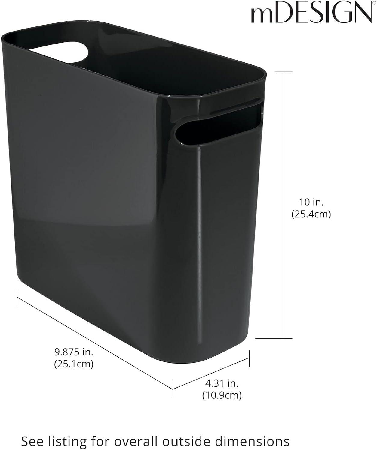 mDesign Plastic Small 1.5 Gallon/5.7 Liter Trash Can - Built-In Handles, Black