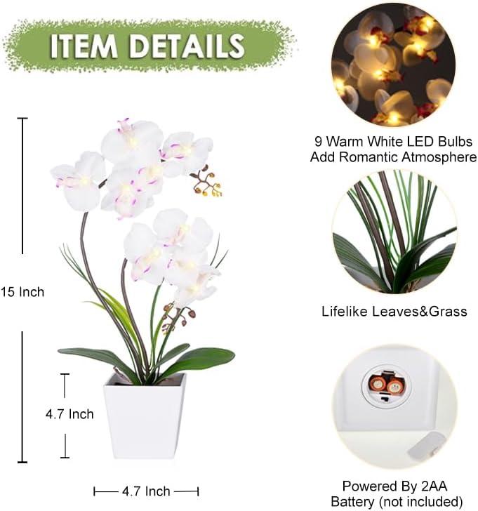 White LED Lighted Artificial Orchid Arrangement in Square Pot