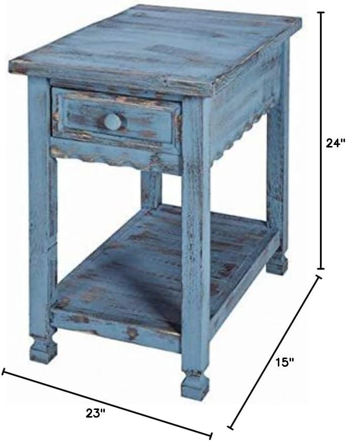 Alaterre Furniture Country Cottage Chairside End Table with 1 Drawer and 1 Shelf, Square Turned Legs, Farmhouse Style for Living Room, Antique Blue Finish