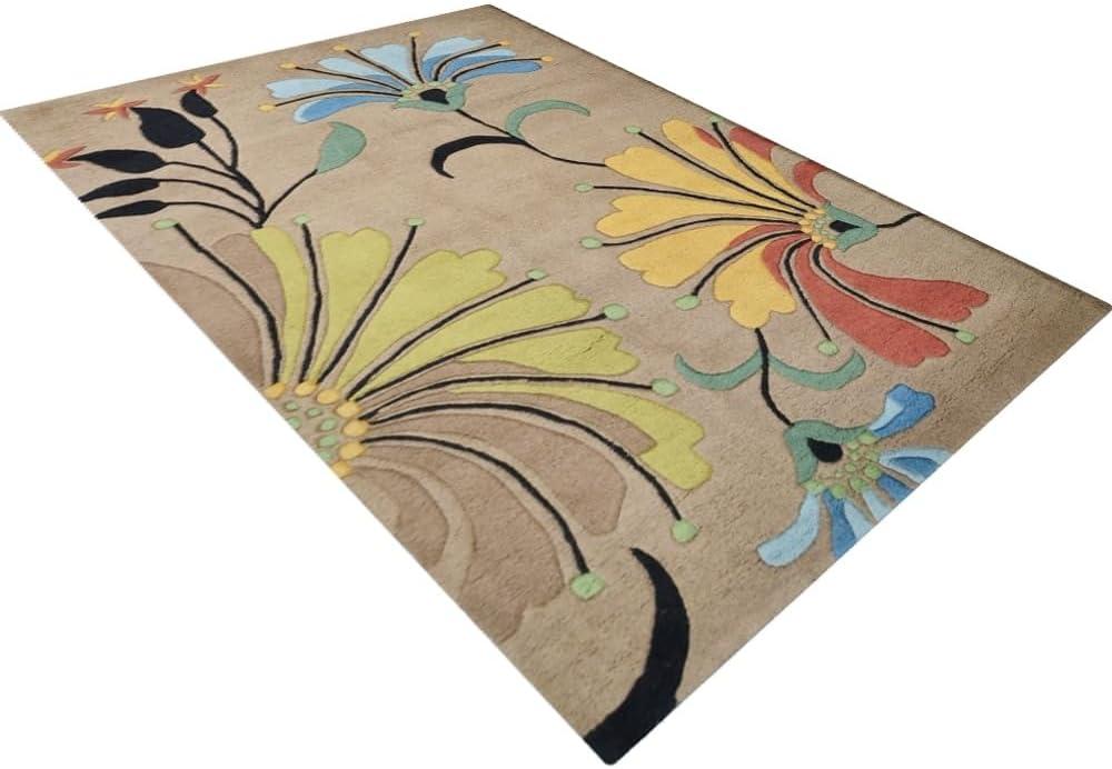Rugsotic Carpets Hand Tufted Wool Eco-Friendly Area Rugs - 4'x6', Rectangle, Camel, Modern Contemporary Design, High Pile Handmade Anti Skid Rugs for Living Room, Bed Room (K00219)