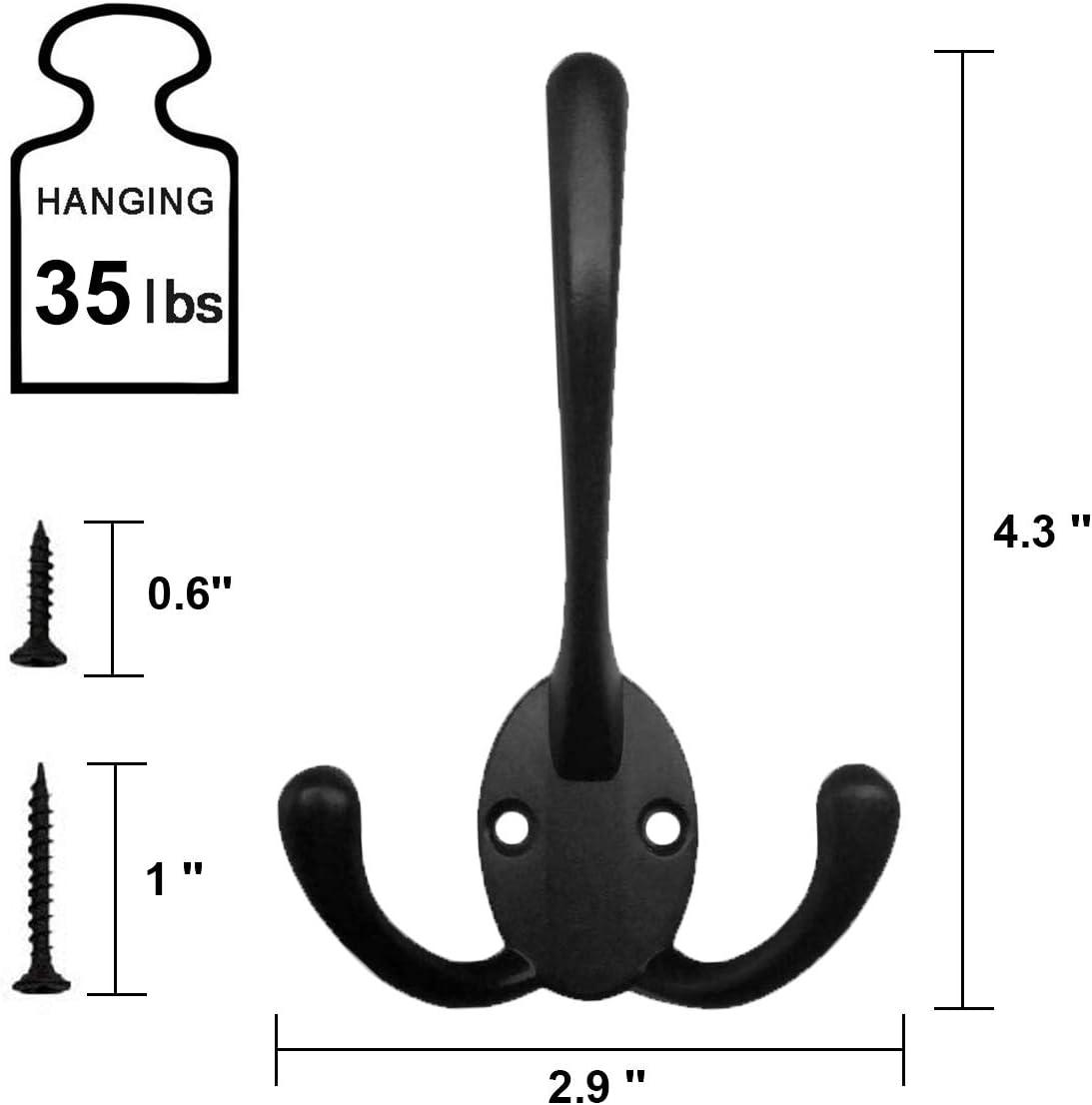 Black Heavy Duty Wall Mounted Triple Hook Set